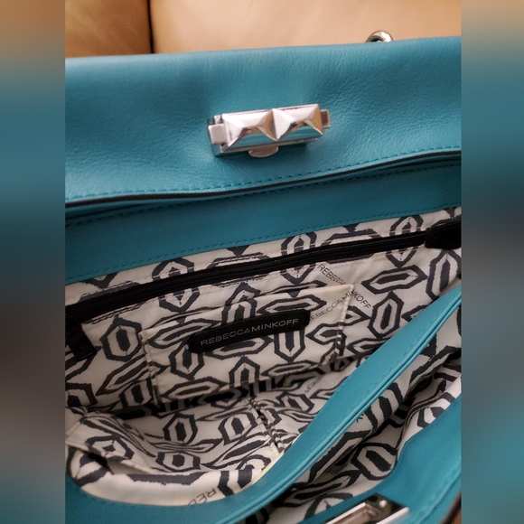 Rebecca Minkoff Teal leather Satchel good used condition crossbody strap - Picture 4 of 7